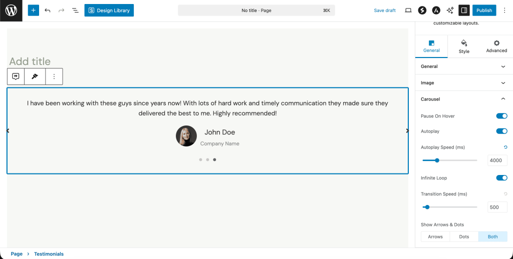 Carousel Options In Testimonials 1024x518