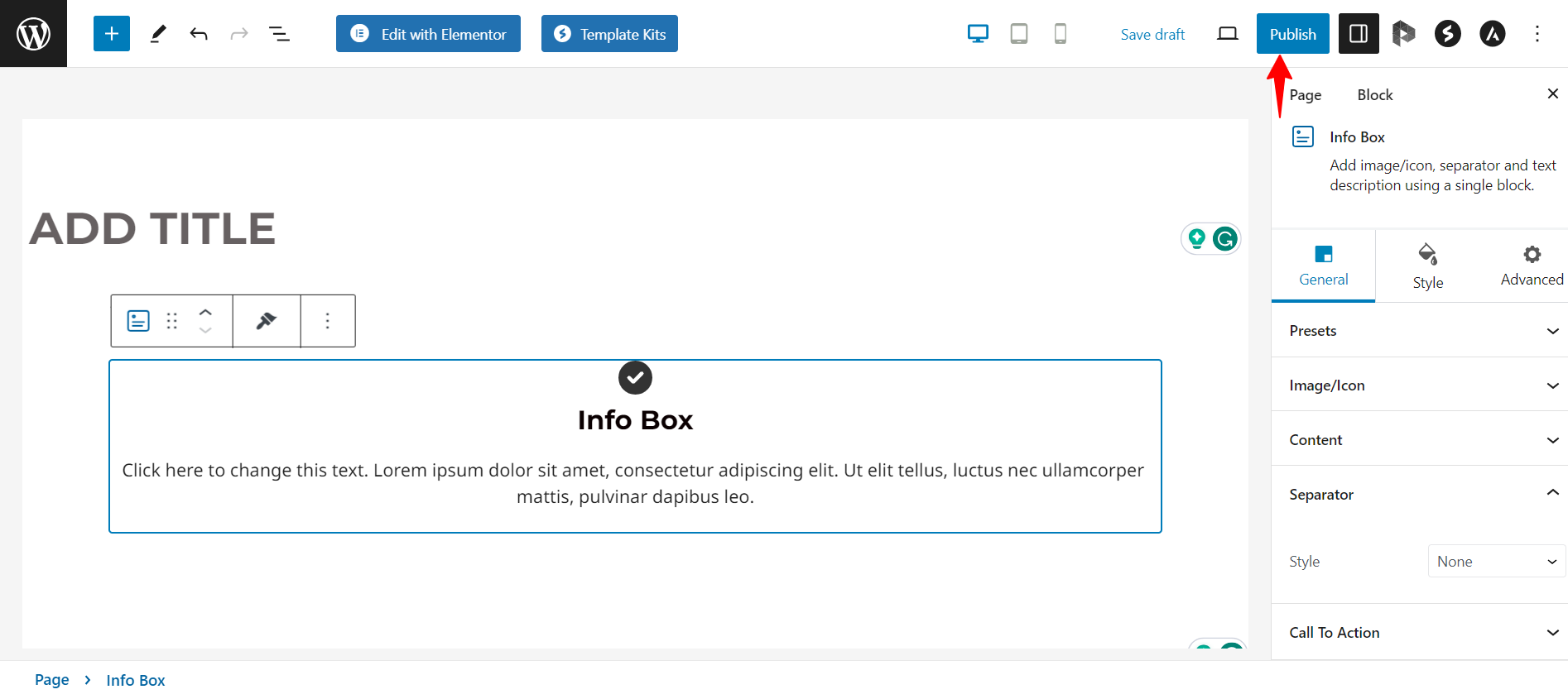 save and publish Info Box