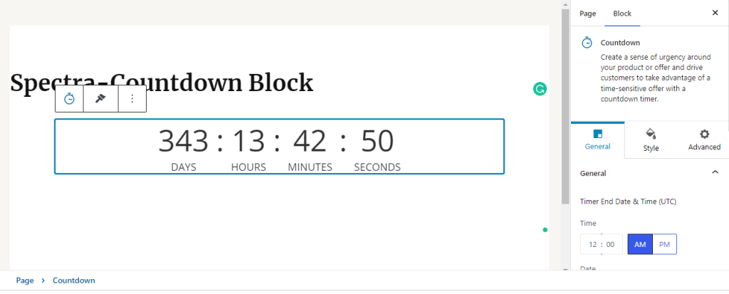 Spectra-countdown block-timer