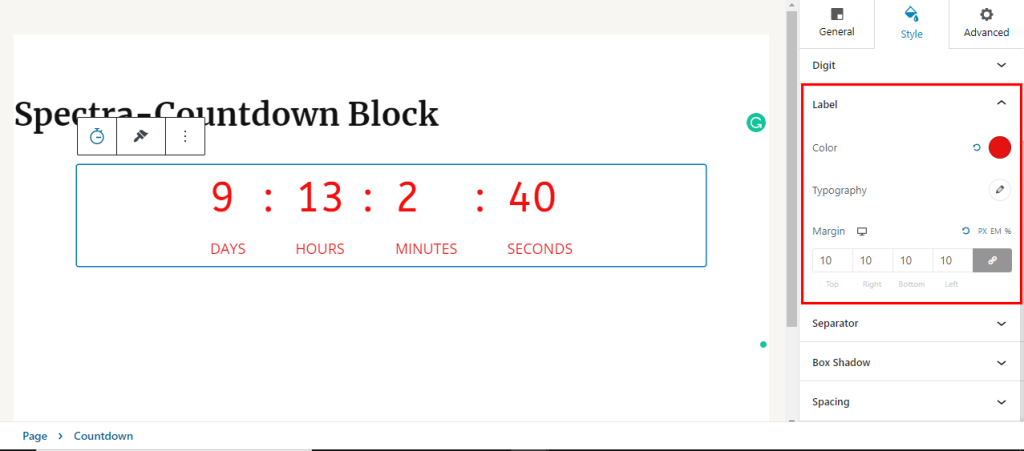 Spectra-countdown block-timer-label-settings