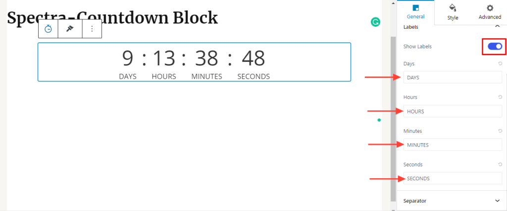 Spectra-countdown block-timer-labels
