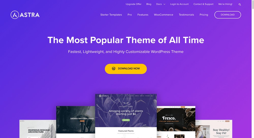 Astra WordPress theme landing page