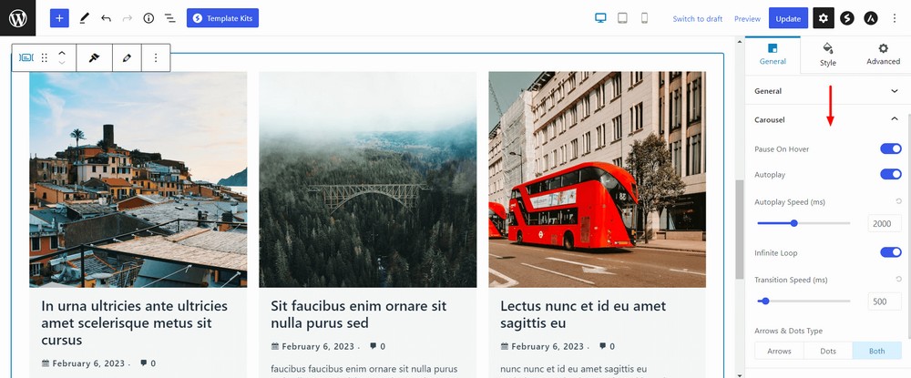 How to create a custom WordPress archive page - An easy to follow guide Carousel settings