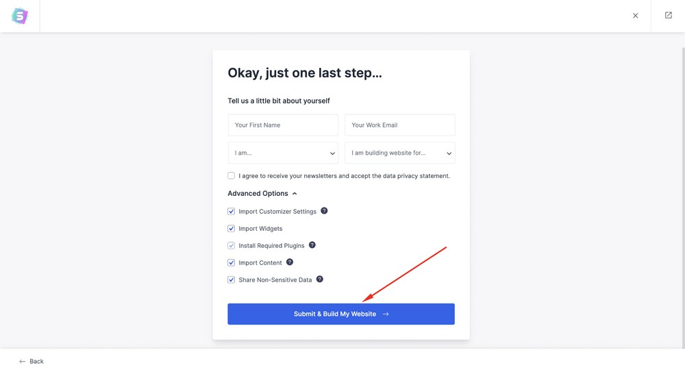 hit the Submit & Build My Website button