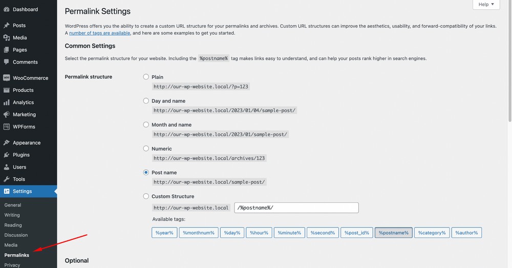 Permalink settings