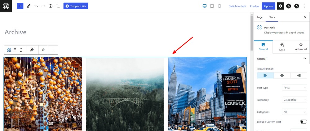 How to create a custom WordPress archive page - An easy to follow guide Post grid block added