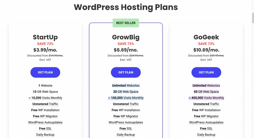 Siteground WordPress hosting plans