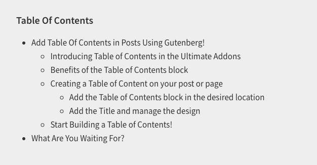 Table of content