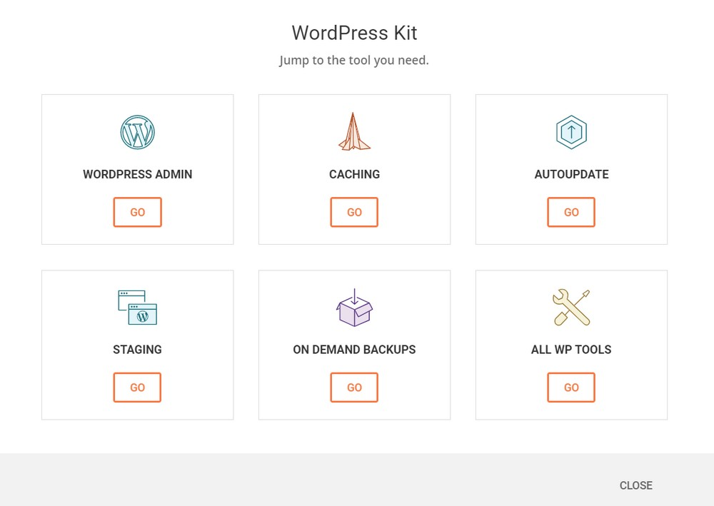WordPress Kit - Select WordPress Admin option