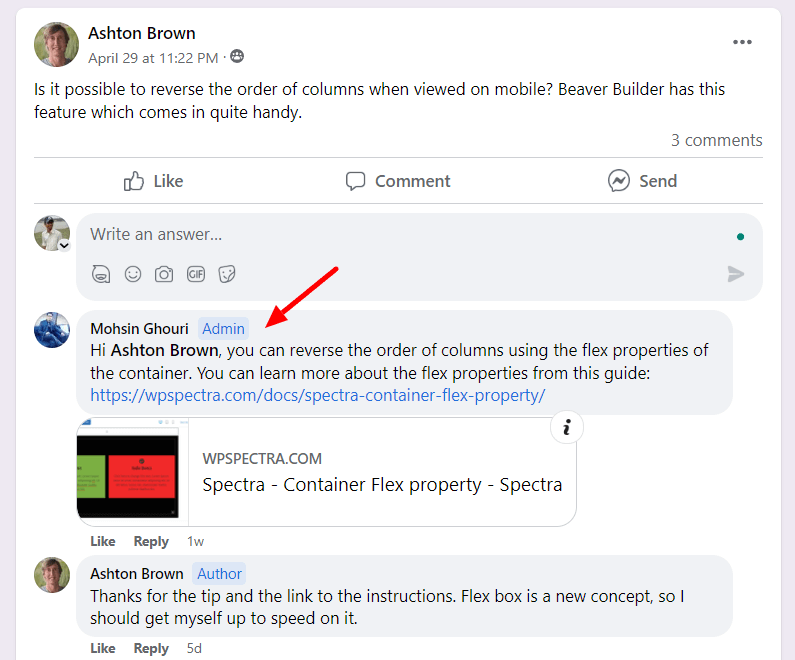 Spectra Facebook group support