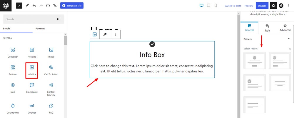 Spectra info box block