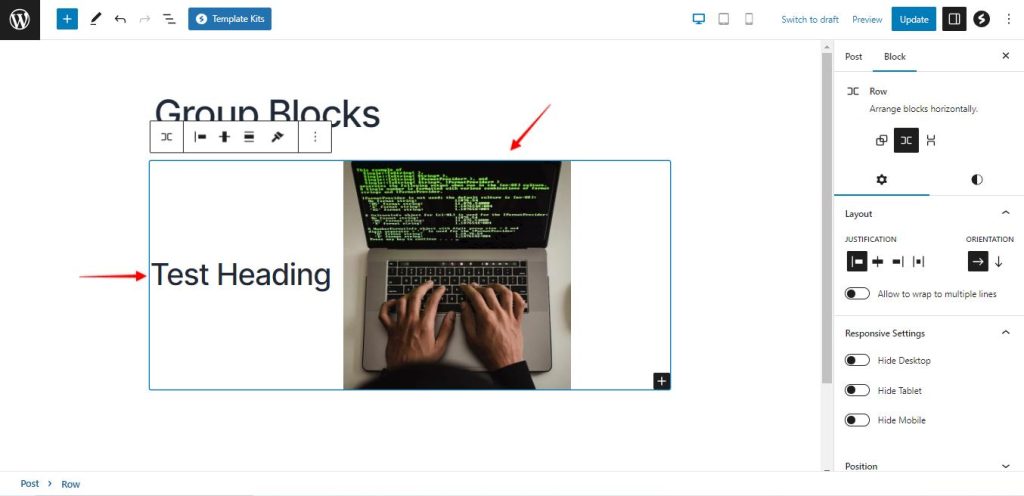 How to use Group Blocks or create Containers in Spectra One Spectra One Adding Group Block Layouts Row Subblocks Image And Para 1024x496