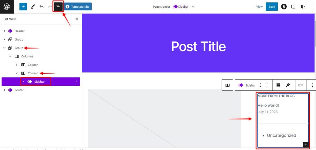 Changing Sidebar Position for Pages and Posts Spectra One Sidebar Single Page Settings Change 1024x486