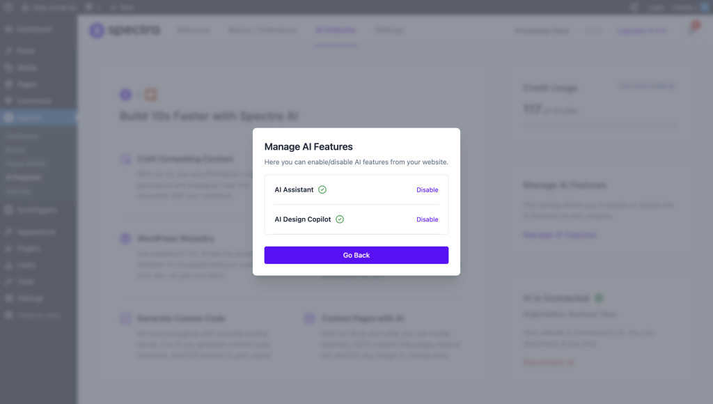 Spectra - AI Assistant enable/disable ai features