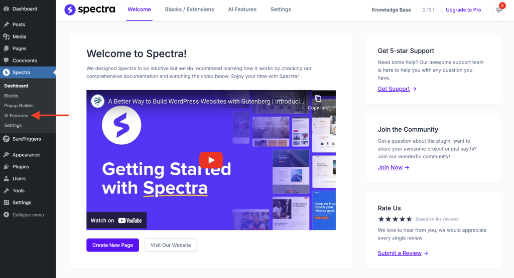 Spectra - AI Assistant ai features tab