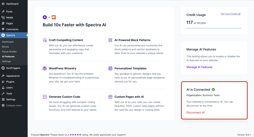 Spectra - AI Assistant remove zipwp account