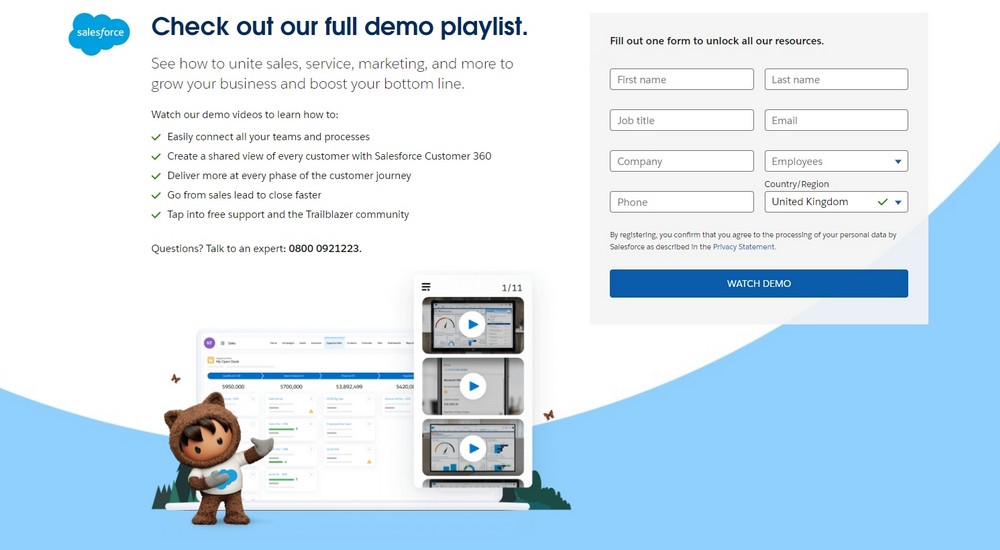 Salesforce request a demo page example