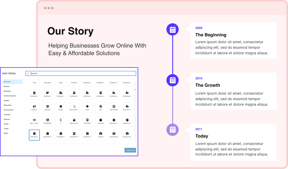 Content Timeline Legacy Icons and Date Selector