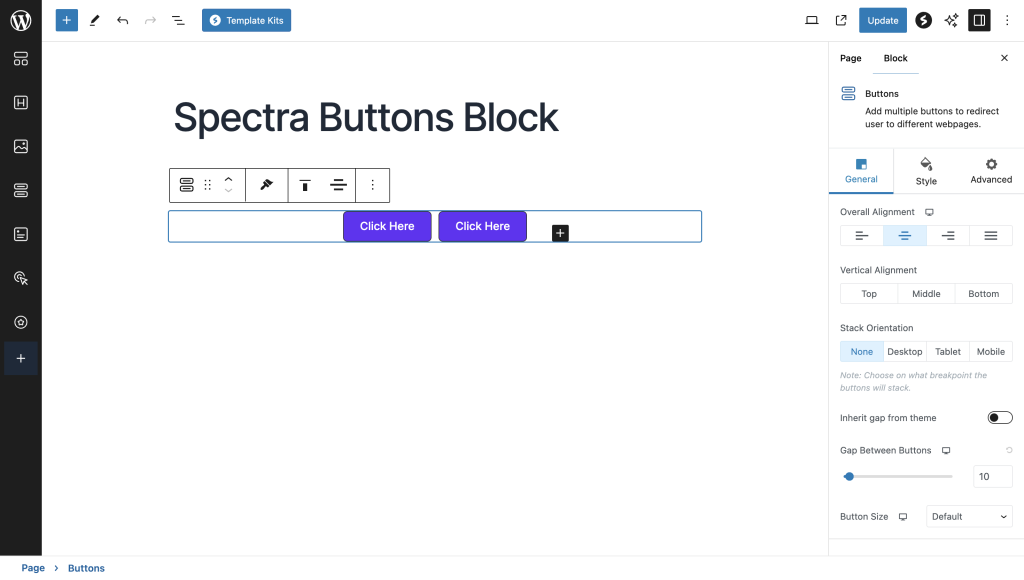 Spectra - Buttons Block Multi modal button example