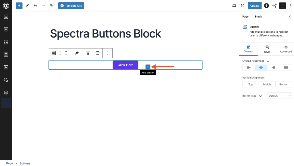Spectra - Buttons Block Click the + icon to add multi modal button
