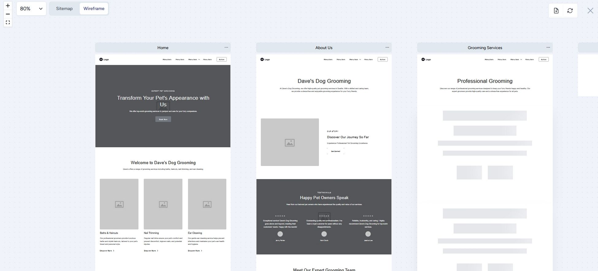 Canvas showing outlines of every page in your sitemap