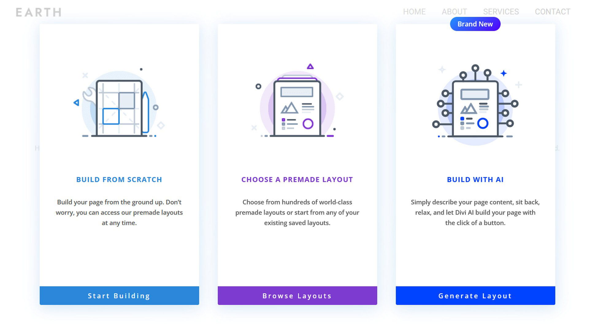 Divi new site choice boxes