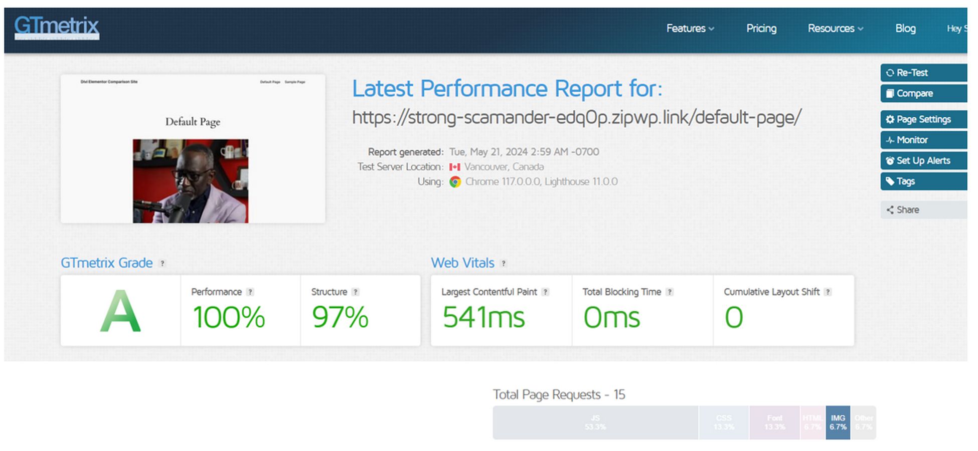 Fresh GTMetrix performance