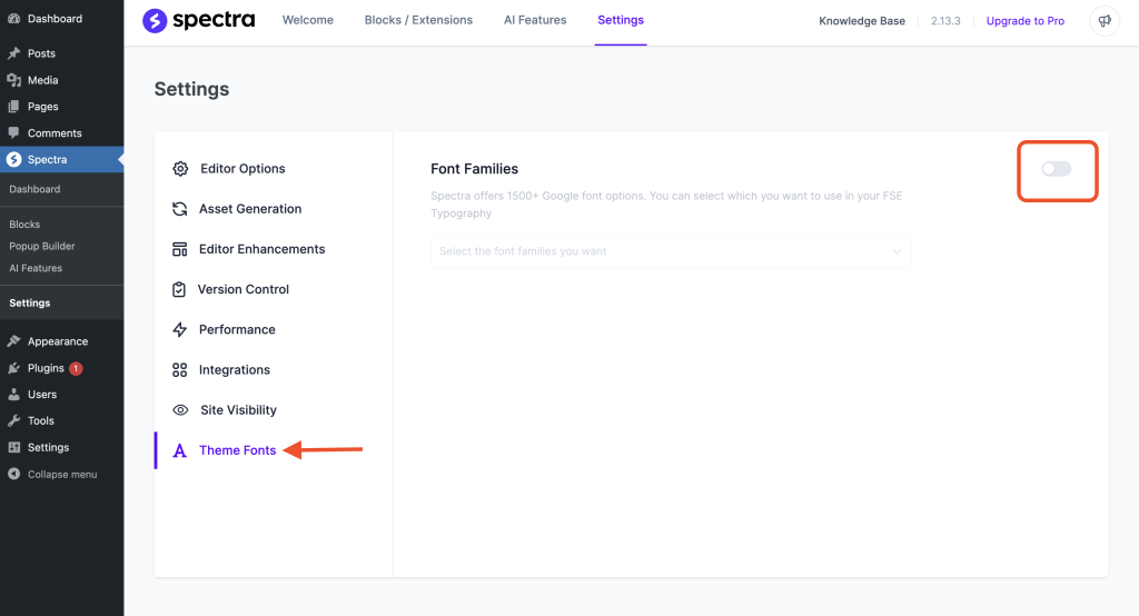 Add Custom/Google Fonts In Spectra One Theme Fonts