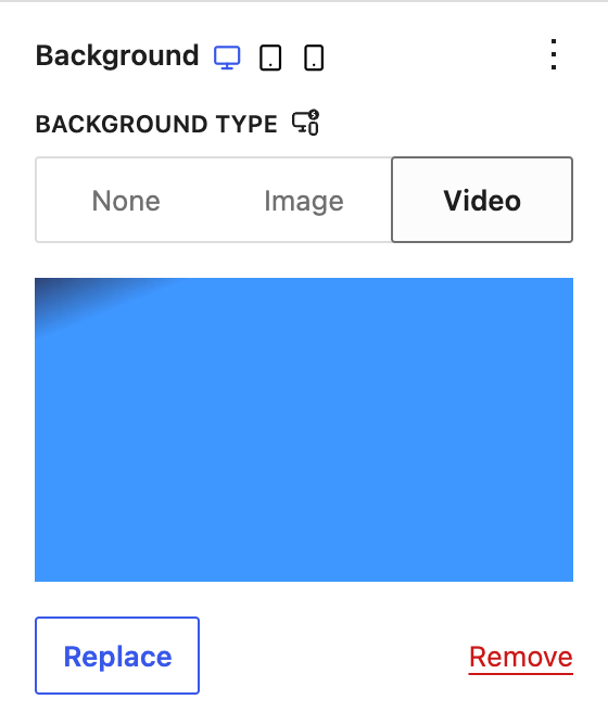 Background panel with Video selected