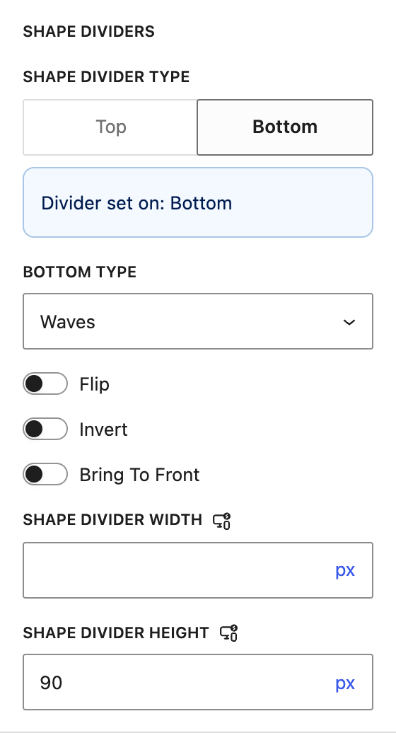 Shape Dividers options with Waves set on the bottom edge