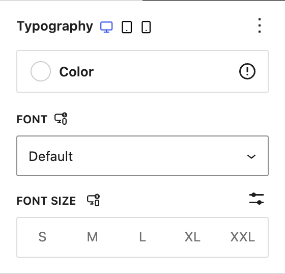 Typography panel with text color, font, and font size