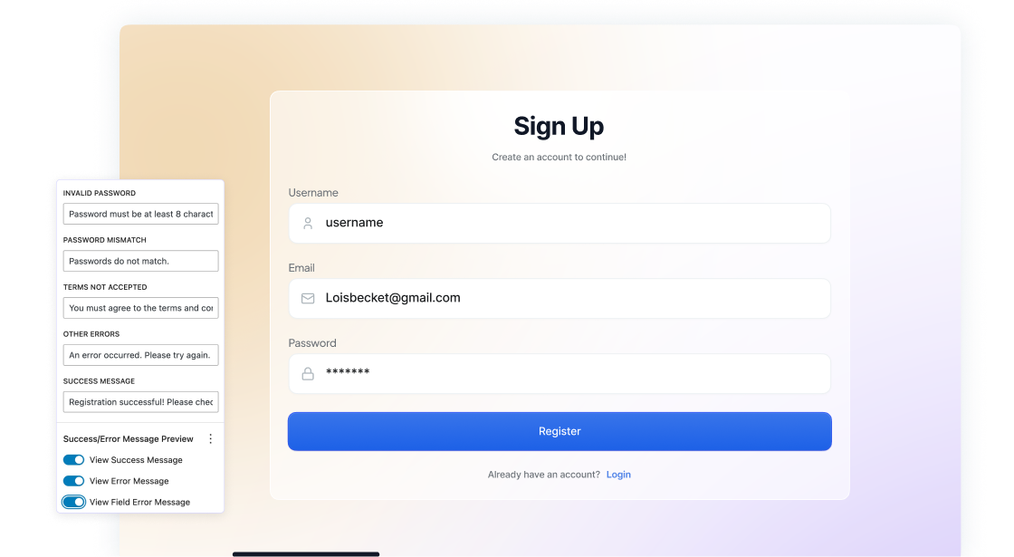 Registration Form Block easy customization options