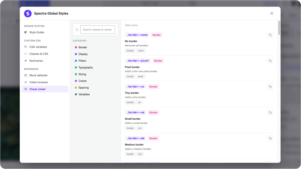 Spectra Global Styles spectra global styles cheat sheet