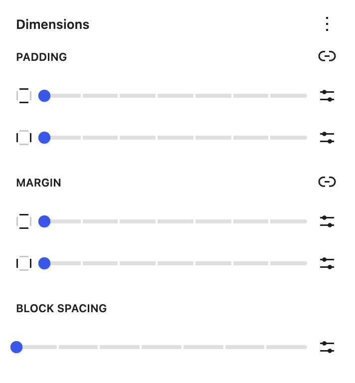 Dimensions panel for the Container block in the Site Editor styles